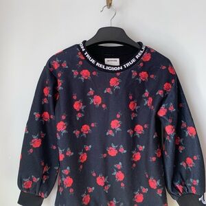 True Religion Black Sweatshirt with Red Floral Design